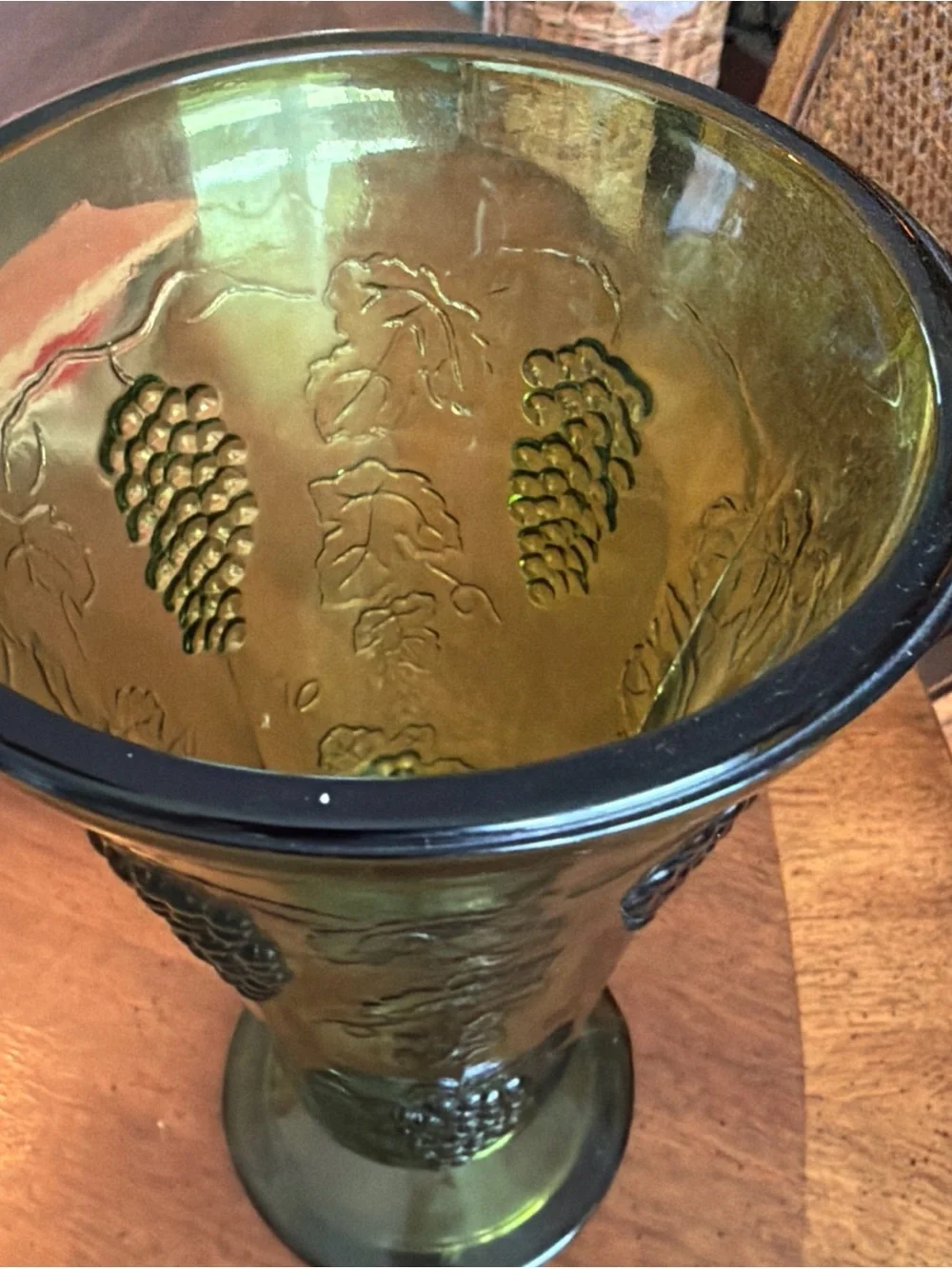 Vintage Indiana olive Green Grape-Relief Glass Vase - Home Accents